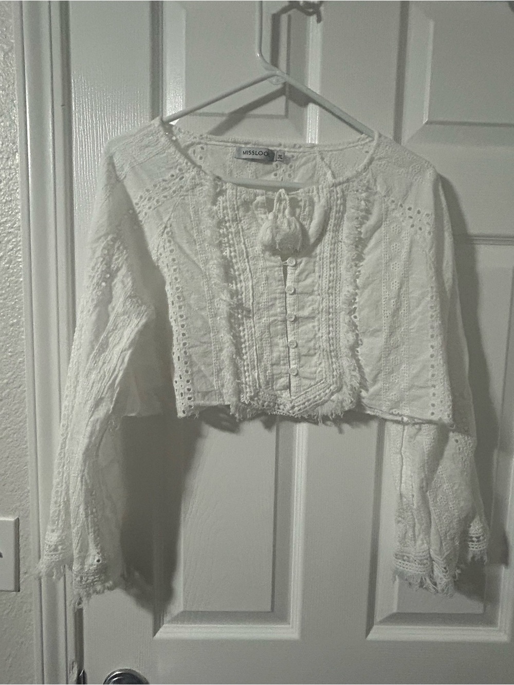 MISSLOOK White Lace-Trim Women's Sleep Top